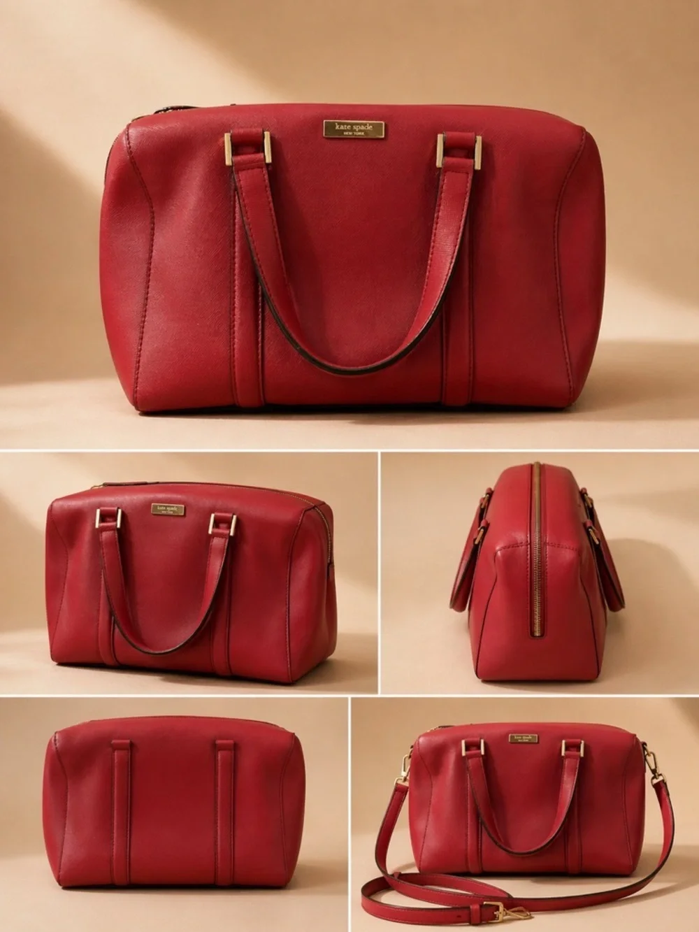 Kate Spade New York Red Saffiano Leather Satchel Top Handle Crossbody Bag